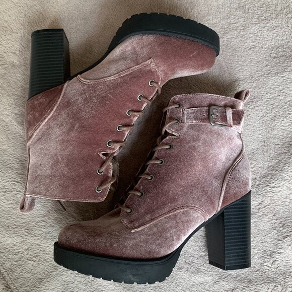 Madden Girl Jitter Jitt Crushed Velvet Lace Up Platform Heeled Boots Sz8 - Picture 7 of 16